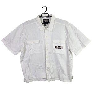Mens Harley-Davidson White Button-Up Shirt Short Sleeve Cotton Blend Size 3XL